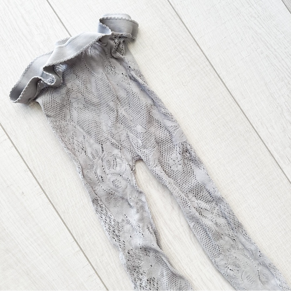 Light grey floral fishnet tights - Picture 2 of 5